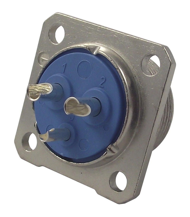 JAEGER 038 351 006 Circular Connector, Standard Series, Panel Mount Receptacle, 3 Contacts, Solder Pin, Metal Body