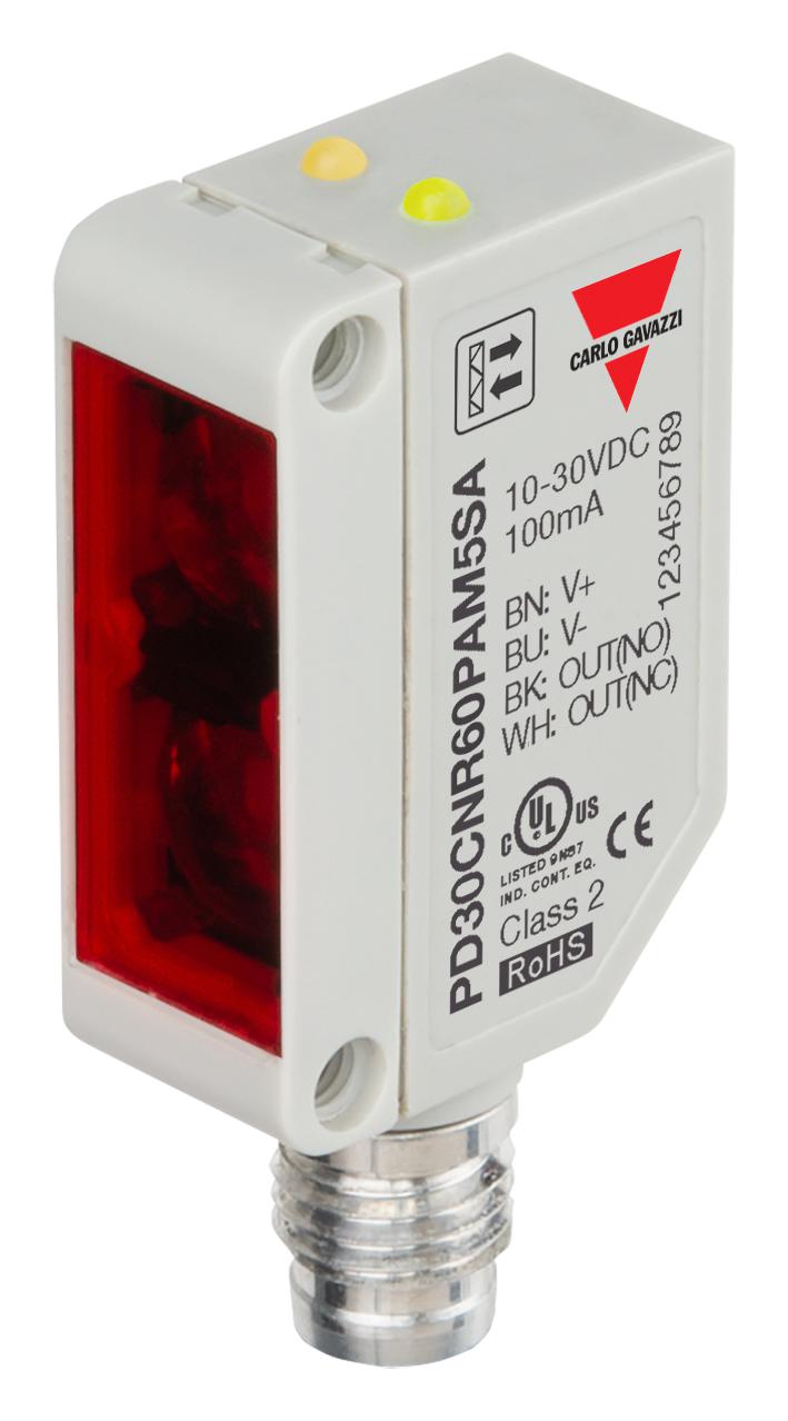CARLO GAVAZZI PD30CNR60PAM5SA Photoelectric Sensor, 6 m, PNP/SPST-NO/SPST-NC, Retroreflective, 10 to 30 VDC, PD30CNR60 Series