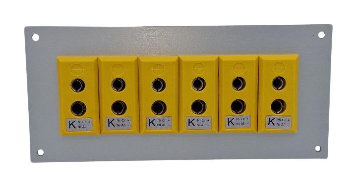 LABFACILITY AS-K-FF + FSP-6 Thermocouple Connector, 66 x 145mm Panel, Standard, K, Socket, 6Way, Yellow, ANSI, Fascia Mount