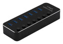 ROLINE 14.02.5057 USB Hub, 7 Port, USB 3.2 Gen1, Switchable, 5 Gbps, USB 3 Type B Female to USB 3 Type A Female, Black
