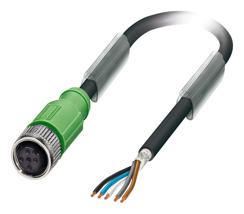 PHOENIX CONTACT 1682948 Sensor Cable, M12 Receptacle, Free End, 5 Positions, 3 m, 9.8 ft 1682948, SAC-5P- 3,0-PUR/M12FS SH