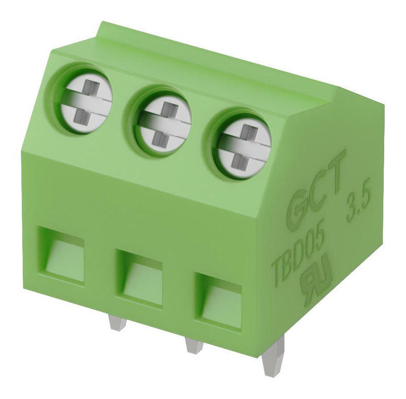 GCT TBD05-02-1-G-G Wire-To-Board Terminal Block, 3.5 mm, 2 Ways, 30 AWG, 16 AWG, Screw