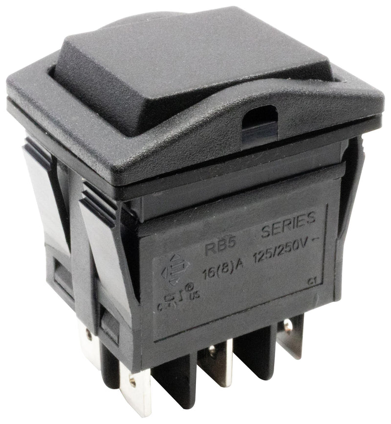E-SWITCH RB546A1100-136 Rocker Switch, IP67, (On)-Off-(On), DPDT, Illuminated, Panel, Snap-In, Black, RB5 Series