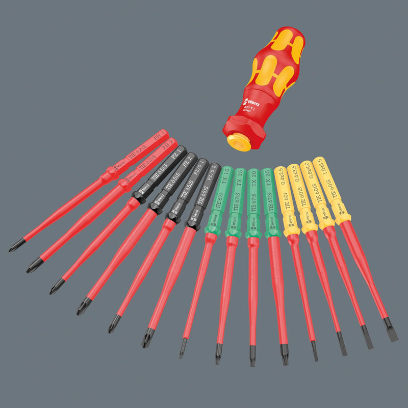 WERA K K TURBO I IMPERIAL 1 TIE Screwdriver Set, VDE, Handle/Phillips/Slotted/Torx/Hook and Loop Fastener Strip, 16 Pieces