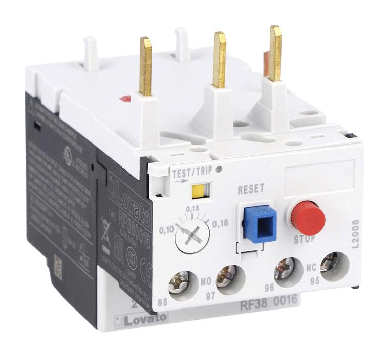 LOVATO RF380100 Overload Relay, 3 Pole, IP20, 630 mA, 1 A, RF38 Series