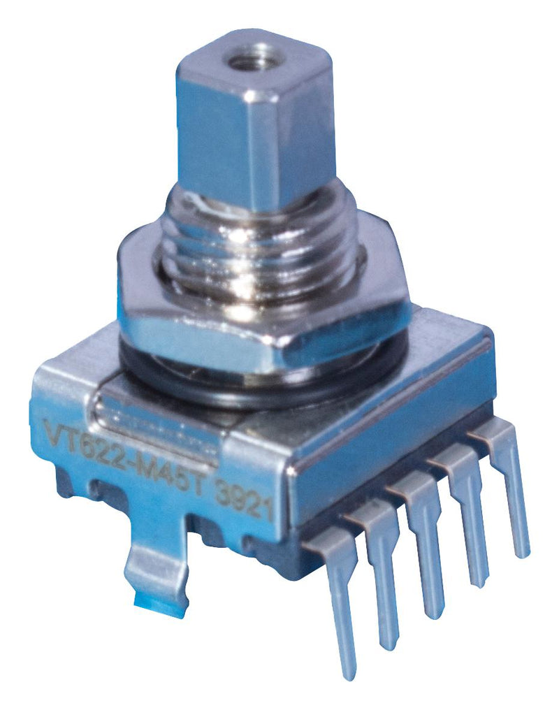 ELMA E33-VT622-M45T Rotary Encoder, Mechanical, Incremental, 8 PPR, 16 Detents, Vertical, With Push Switch