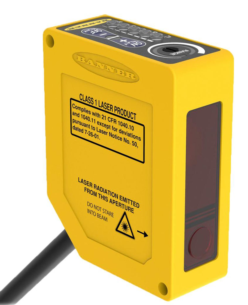 BANNER ENGINEERING Q60VR3LAF1400Q1 Laser Sensor, 1.4 m, Relay, 12 to 250 VDC, 3 A, Q60LAF Series