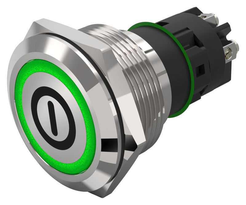 EAO 82-6152.2134.B001 Vandal Resistant Switch, On/Off, 82 Series, 22 mm, SPDT, Maintained, Round Flat Flush, Natural