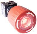 E-SWITCH E100-R11-H1KR Emergency Stop Switch, Illuminated, Red, 24VDC, SPST-NC, SPST-NO, Pushlock Turn Reset, Solder Lug