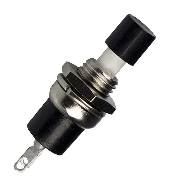 E-SWITCH PS1024ABLK Pushbutton Switch, PS1024 Series, 7.2 mm, SPST-NO-DM, Off-(On), Round, Black