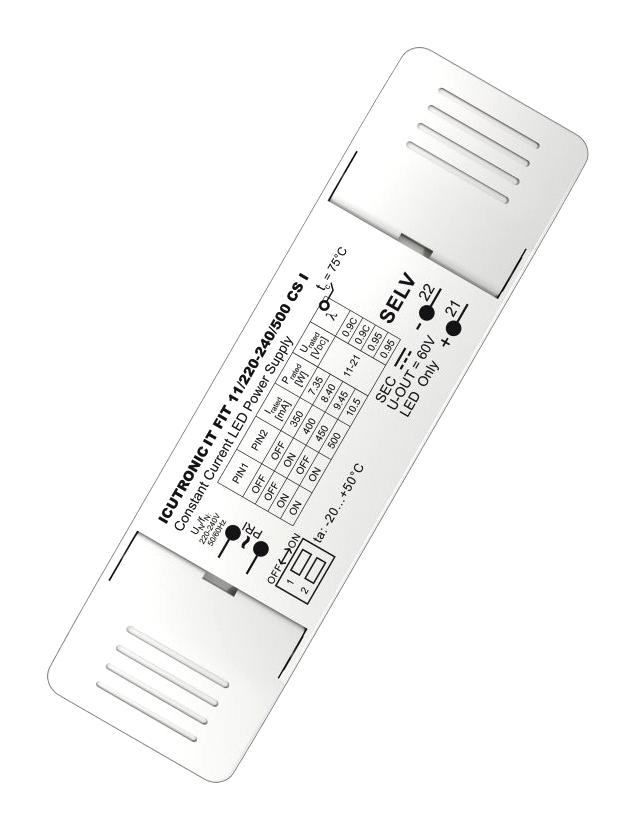 OSRAM IT-FIT-11/220-240/500-CS-I LED Driver, Non Dimmable, LED Lighting, 10.5 W, 21 V, 500 mA, Constant Current, 198 V