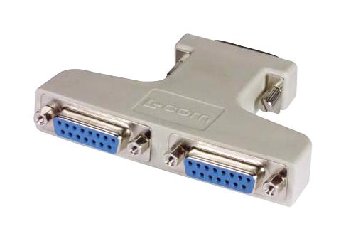 L-COM ADPT-DB15Y D Sub Connector Adapter, Standard D Sub, Plug, 15 Ways, Standard D Sub, Receptacle, 15 Ways