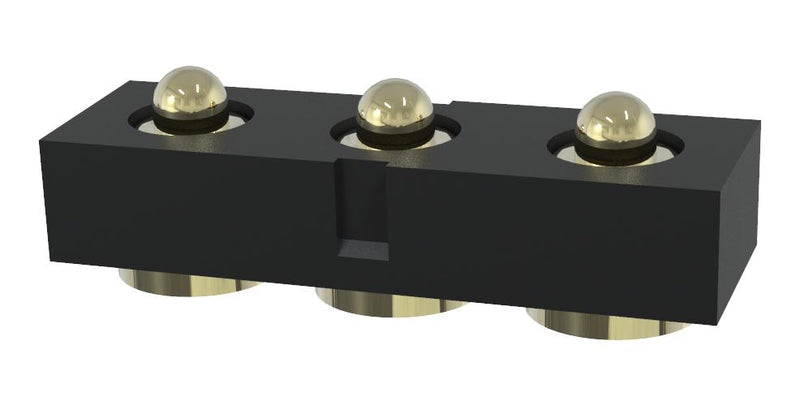 MULTICOMP PRO MP015205 Spring Loaded Connector, Pogo Pin Header, 2.54 mm, 1 Row, 3 Contacts, Surface Mount, Brass