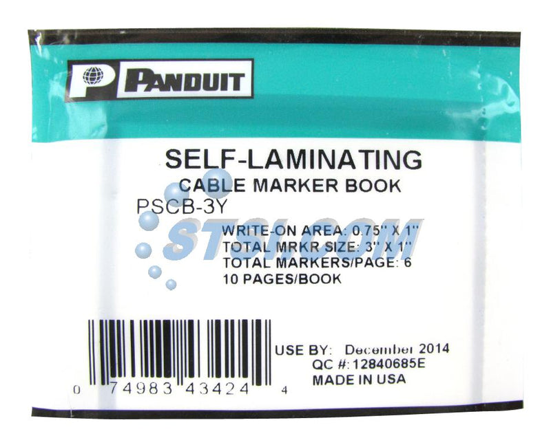 PANDUIT PSCB-3Y Wire Marker, Book, Write-On, 60 Markers Per Book, Self Laminating, 25.4mm x 76.2mm, Vinyl, White