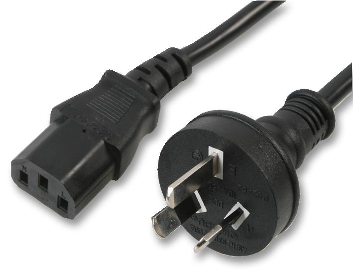 PRO ELEC PE01101 Mains Power Cord, Mains Plug, Australia to IEC 60320 C13, 2 m, 10 A, 250 VAC, Black