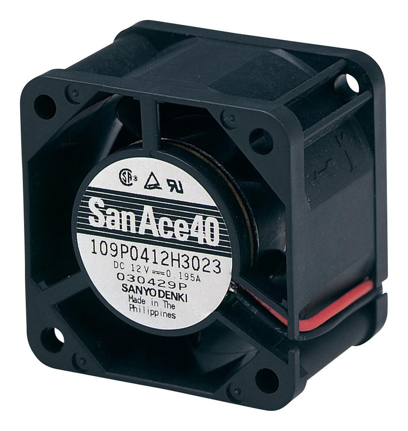 SANYO DENKI 109P0424H3D01 DC Axial Fan, 24 V, Square, 40 mm, 28 mm, Ball Bearing, 11.3 CFM