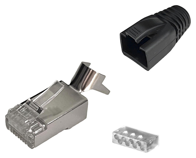 MH CONNECTORS MHRJC6AR3721 Modular Connector, w/Cable Clamp & Black Boot, RJ45 Plug, 1 x 1 (Port), 8P8C, Cat6a, Cable Mount