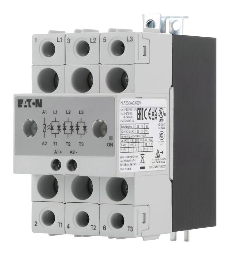 EATON MOELLER HLR20/3(AC)600V Solid State Relay, 3 Phase, 20 A, 660 V, DIN Rail, Screw, Zero Crossing