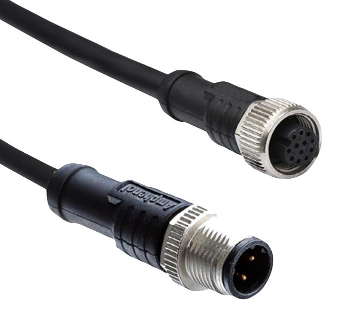 AMPHENOL LTW M12A12ML-12AFL-SB001 Sensor Cable, M12 Plug, M12 Receptacle, 12 Positions, 1 m, 3.3 ft, M Series