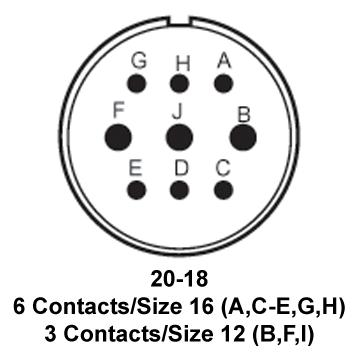 ITT CANNON MS3106F20-18PWF187 Circular Connector, MIL-DTL-5015 Series, MS3106 Series, Straight Plug, 9 Contacts, Solder Pin