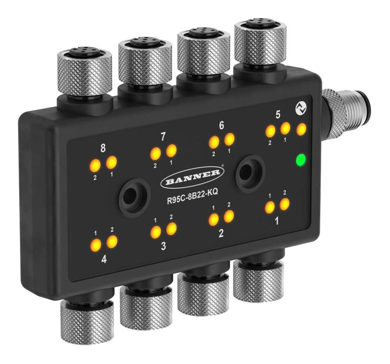 BANNER ENGINEERING R95C-8B22-KQ Signal Converter, 8-Port, IO-Link, 2 Channels, 30 VDC