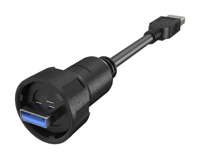 AMPHENOL COMMUNICATIONS SOLUTIONS MRUBM6160A0 USB Cable, Type A Plug Bayonet Lock to Type A Plug, Type A Plug to Type A Plug, 1 m, 3.3 ft