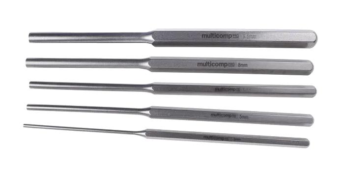 MULTICOMP PRO MP013701 Pin Punch Set, S2 Steel, 205 mm L, 5 Pieces