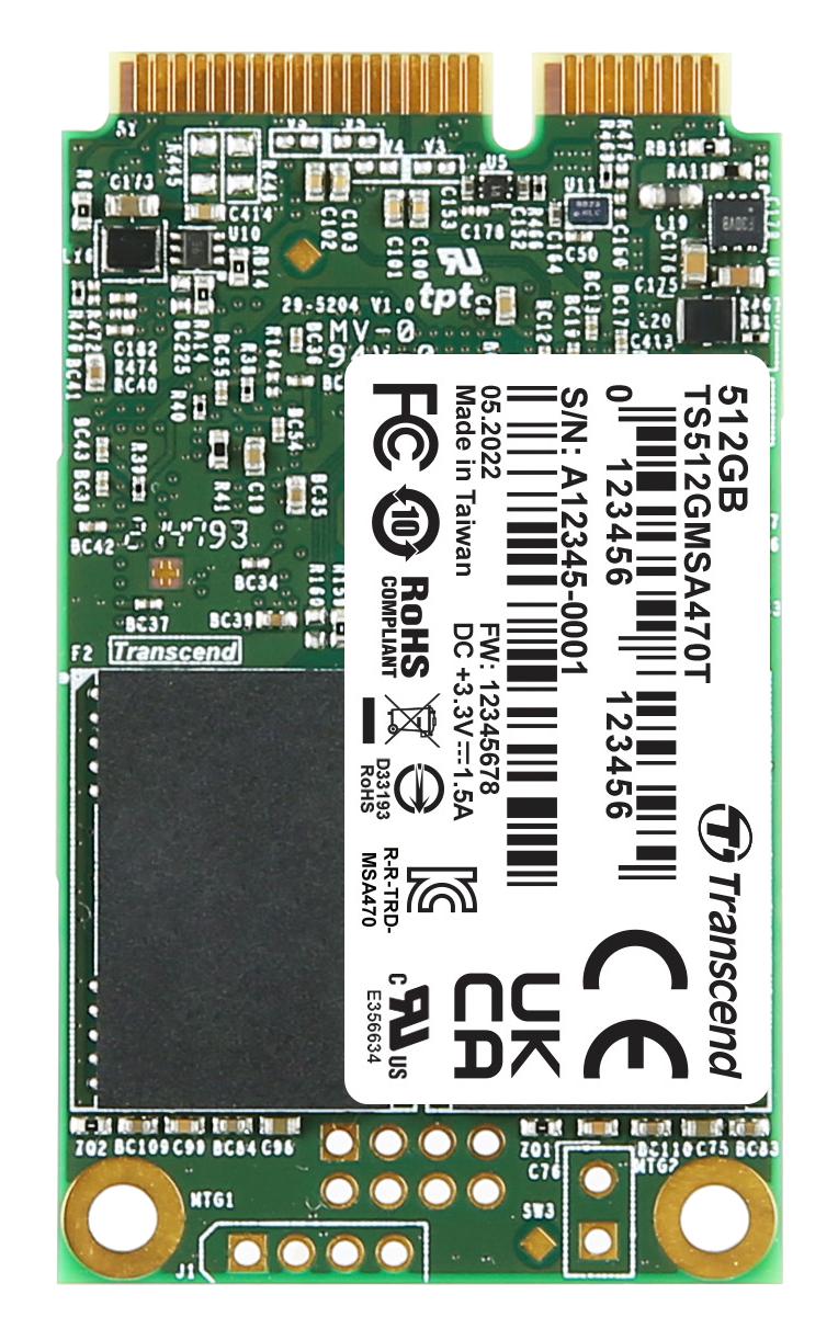 TRANSCEND TS512GMSA470T SSD, Internal, mSATA, SATA 6 Gb/s (SATA III), 512 GB, 3D NAND