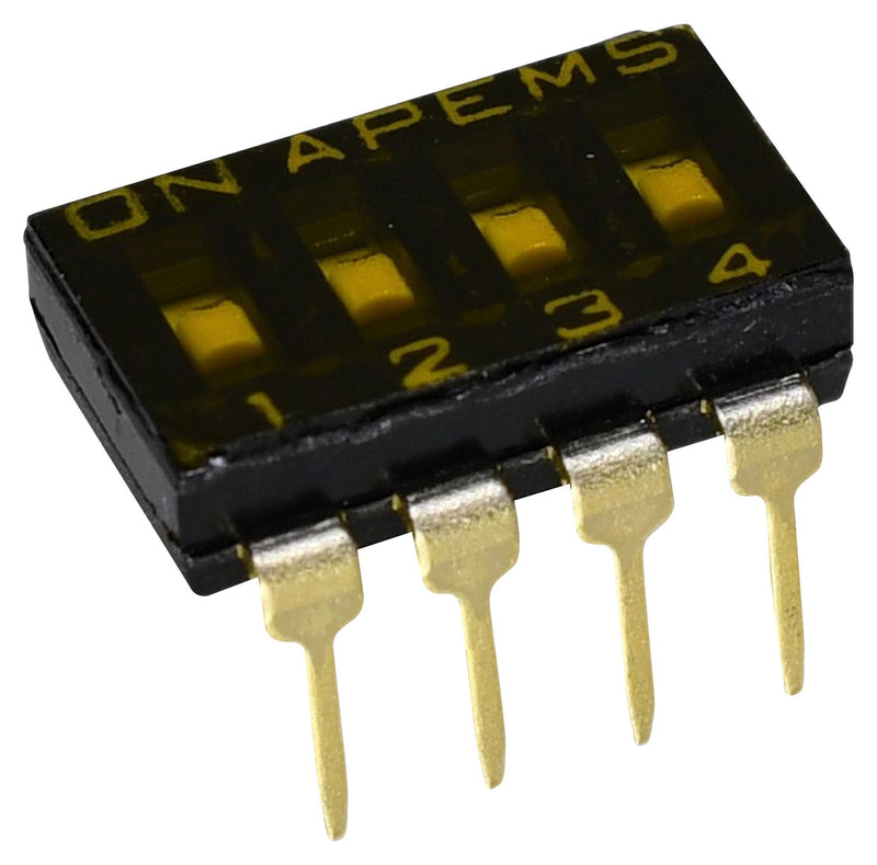 APEM IKD0400000 DIP / SIP Switch, 4 Circuits, Recessed, Through Hole, SPST-NO, 24 V, 25 mA