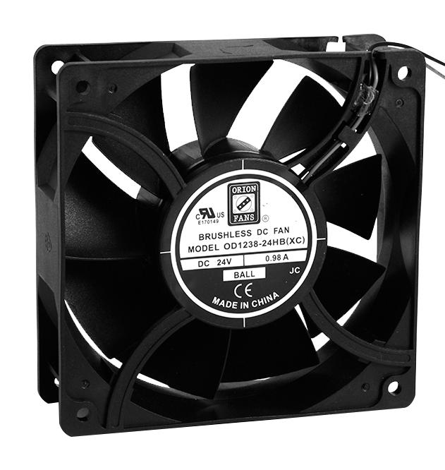 ORION FANS OD1238-24HBXC DC Axial Fan, 24 V, Square, 120 mm, 38 mm, Ball Bearing, 200 CFM