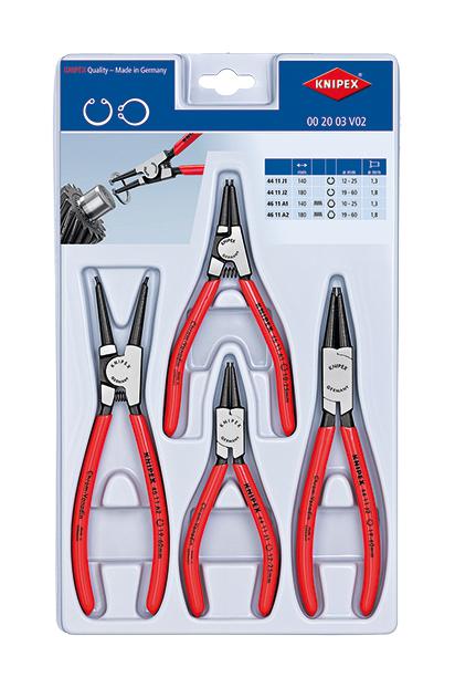 KNIPEX 00 20 03 V02 Plier Set, Circlip, Straight Tip, Internal & External, 4 Pieces
