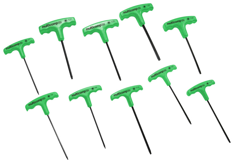 MULTICOMP PRO MP013233 Torx Key Set, T6/T7/T8/T9/T10/T15/T20/T25/T27/T30, T - Handle, Steel, 10 Pieces