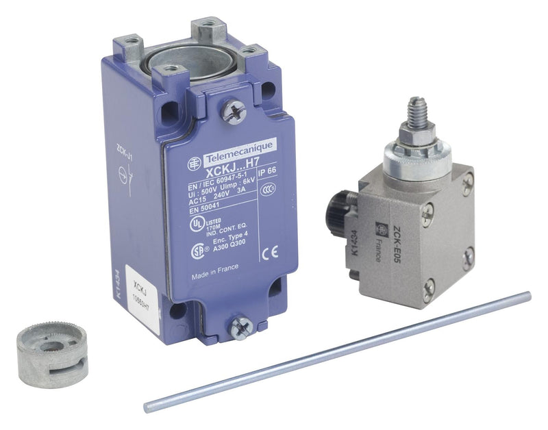 TELEMECANIQUE SENSORS XCKJ10553H7 Limit Switch, Rod Lever, SPST-NO, SPST-NC, 10 A, 240 V, 0.25 N, OsiSense XC