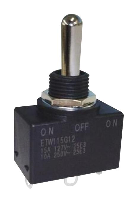 NIDEC COMPONENTS ETW115G12 Toggle Switch, Sealed, (On)-Off-(On), SPDT, Non Illuminated, ETW Series, Panel Mount, 15 A