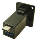 CLIFF ELECTRONIC COMPONENTS CP30235MB USB Adapter, Black Metal, CSK, USB Type C Receptacle + USB Type A Receptacle, USB 3.0