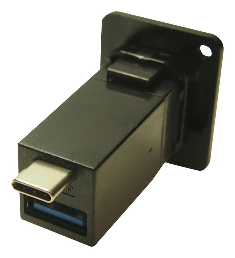 CLIFF ELECTRONIC COMPONENTS CP30235MB USB Adapter, Black Metal, CSK, USB Type C Receptacle + USB Type A Receptacle, USB 3.0