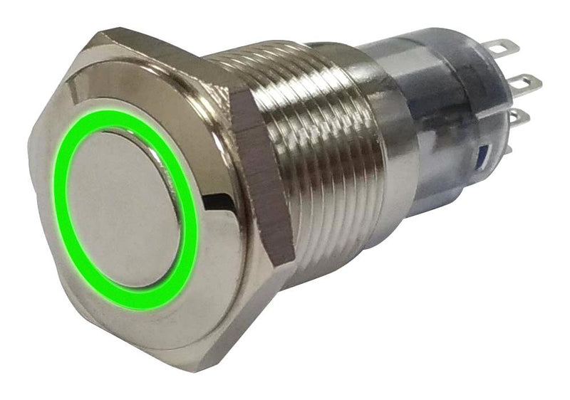 MULTICOMP PRO MP-PB7-03LB32DFRG12V Vandal Resistant Switch, 12V LED, 0.629 ", SPDT, Latching, Round Flat, Natural