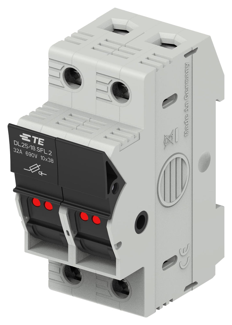TE CONNECTIVITY 1SNF100026R0000 Fuse Holder, Modular, DIN Rail, 2 Fuses, 32 A, 690VDC, 690VAC, 10mm x 38mm, Screw Clamp