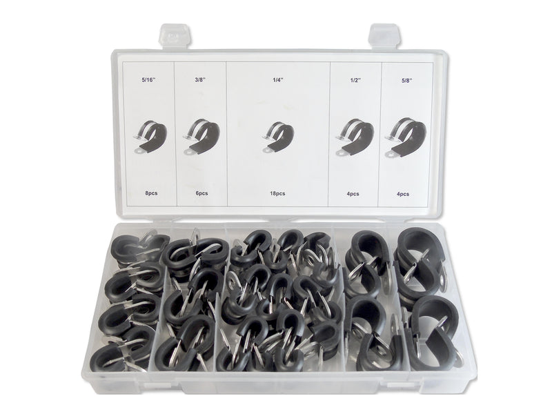 MULTICOMP PRO MP014763 Rubber Insulated Hose Clamp, 40 Pieces of 1/4", 5/16", 3/8", 1/2", 5/8" Clamp Assortment