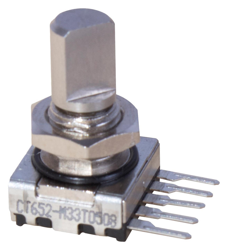 ELMA E33-CT652-M03T Rotary Encoder, Mechanical, Incremental, 16 PPR, 16 Detents, Horizontal, With Push Switch