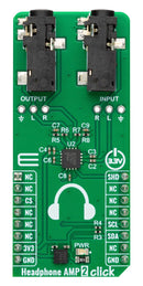 MIKROELEKTRONIKA MIKROE-5577 Add-On Board, Headphone AMP 2 Click, 3.3V in, I2C Interface, Amplifier, Signal Processing