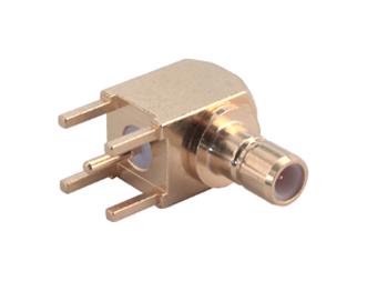 HUBER+SUHNER 85"SMB-50-0-1/111"NH RF / Coaxial Connector, SMB Coaxial, Right Angle Jack, Through Hole Right Angle, 50 ohm, Brass