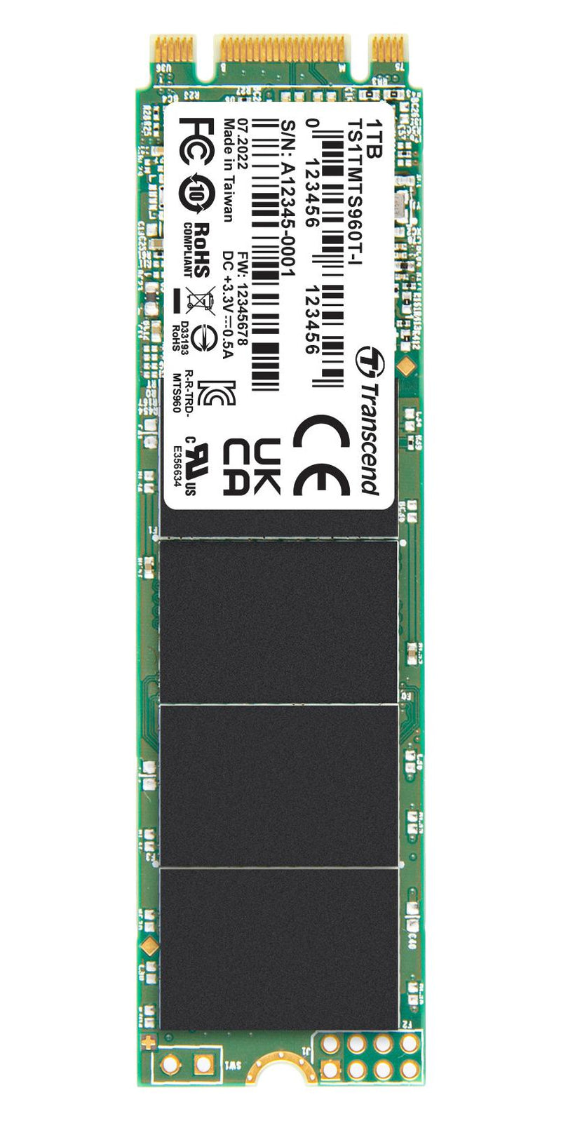 TRANSCEND TS1TMTS960TI-VS1 SSD, Internal, M.2 2280, SATA 6 Gb/s (SATA III), 1 TB, 3D NAND