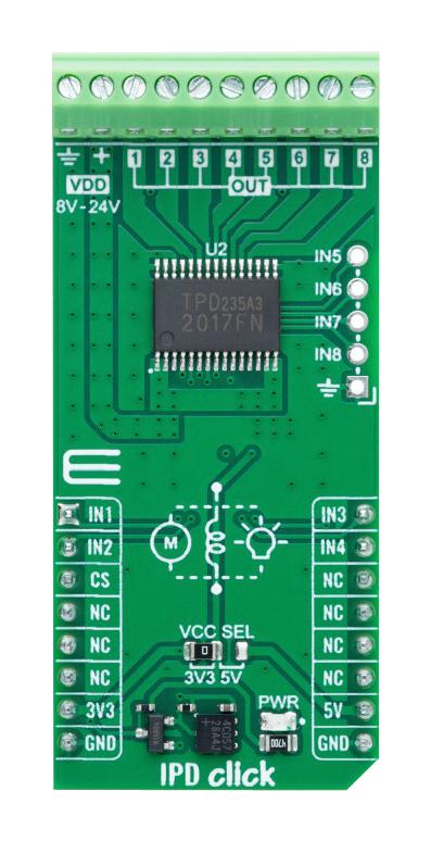 MIKROELEKTRONIKA MIKROE-6075 Add-On Board, IPD Click, TPD2017FN, Low-Side Switch, GPIO, 3.3V/5V