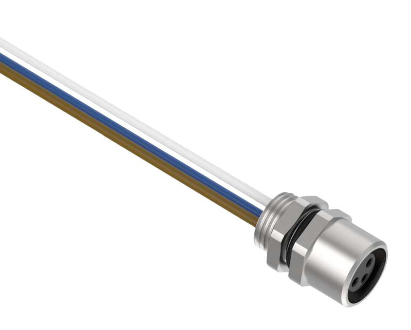BANNER ENGINEERING BR-M8F3R8-0.5 Sensor Cable, A Code, M8 Receptacle, Free End, 3 Positions, 500 mm, 19.7 ", BR-M8 Series