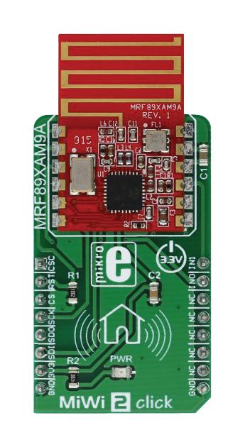 MIKROELEKTRONIKA MIKROE-2925 Add-On Board, MiWi 2 Click Board, Sub-GHz Transceiver, FSK/OOK, 200kbps/40kbps, MikroBUS