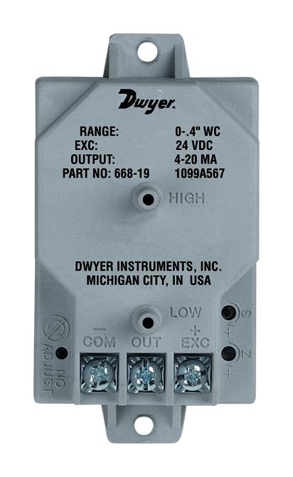 DWYER 668-7 Pressure Transmitter, 1 % Accuracy, 25 Inch-H2O