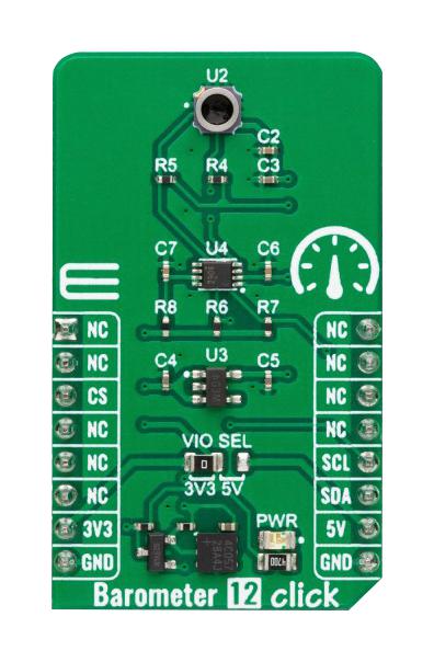 MIKROELEKTRONIKA MIKROE-5775 Add-On Board, Barometer 12 Click, 3.3V / 5V, MikroBUS Compatible Development Boards
