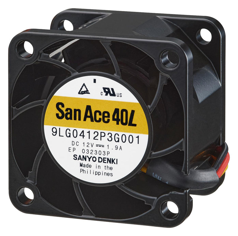 SANYO DENKI 9LG0412P3G001 DC Axial Fan, 12 V, Square, 40 mm, 28 mm, Ball Bearing, 32.9 CFM