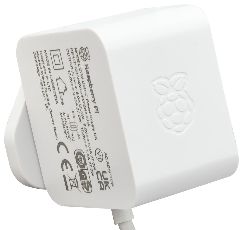 RASPBERRY-PI SC1149 Power Supply, USB-C, 5.1 V, 5 A, White, UK Plug